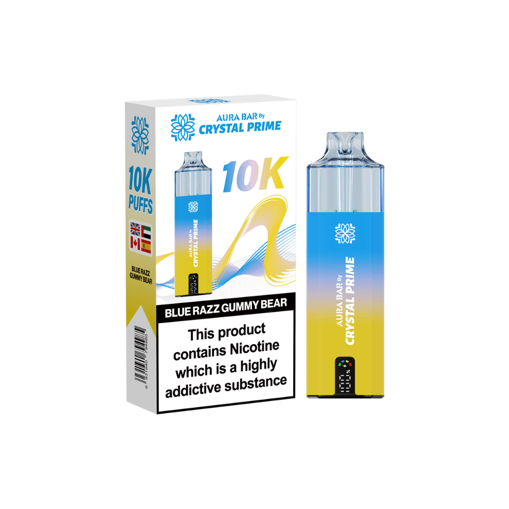 Crystal Prime Aura Bar 10K Prefilled Vape Kit Blue Razz Gummy Bear