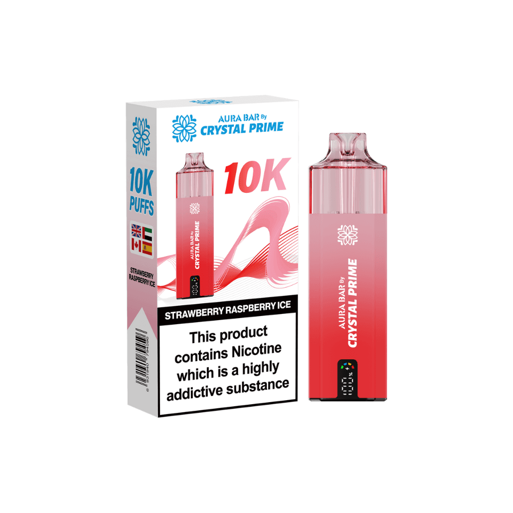 Crystal Prime Aura Bar 10K Prefilled Vape Kit Strawberry Raspberry Ice