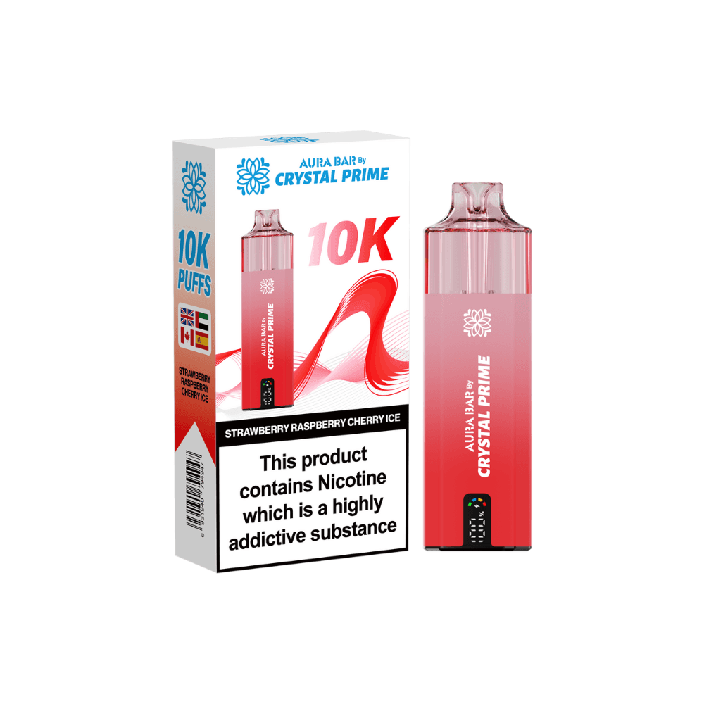 Crystal Prime Aura Bar 10K Prefilled Vape Kit Strawberry Raspberry Cherry Ice