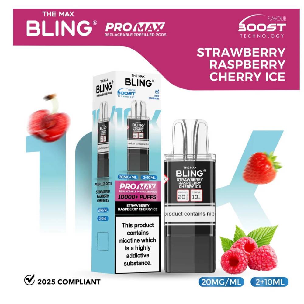 The Crystal Bling Pro Max 10k Pods Strawberry Raspberry Cherry Ice