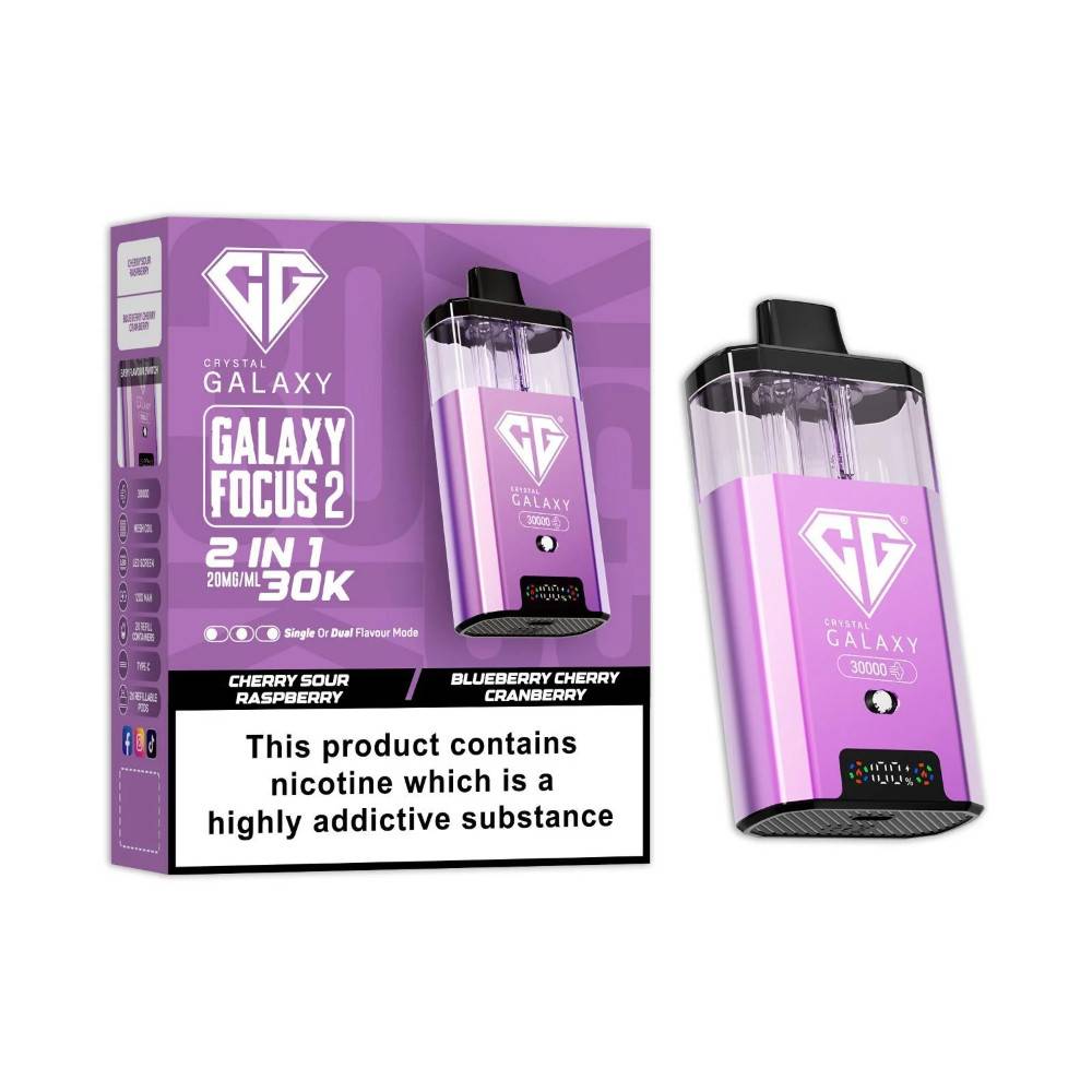 Crystal Galaxy 30k Focus 2 Prefilled Vape Kit Cherry Sour Raspberry/Blueberry Cherry Cranberry