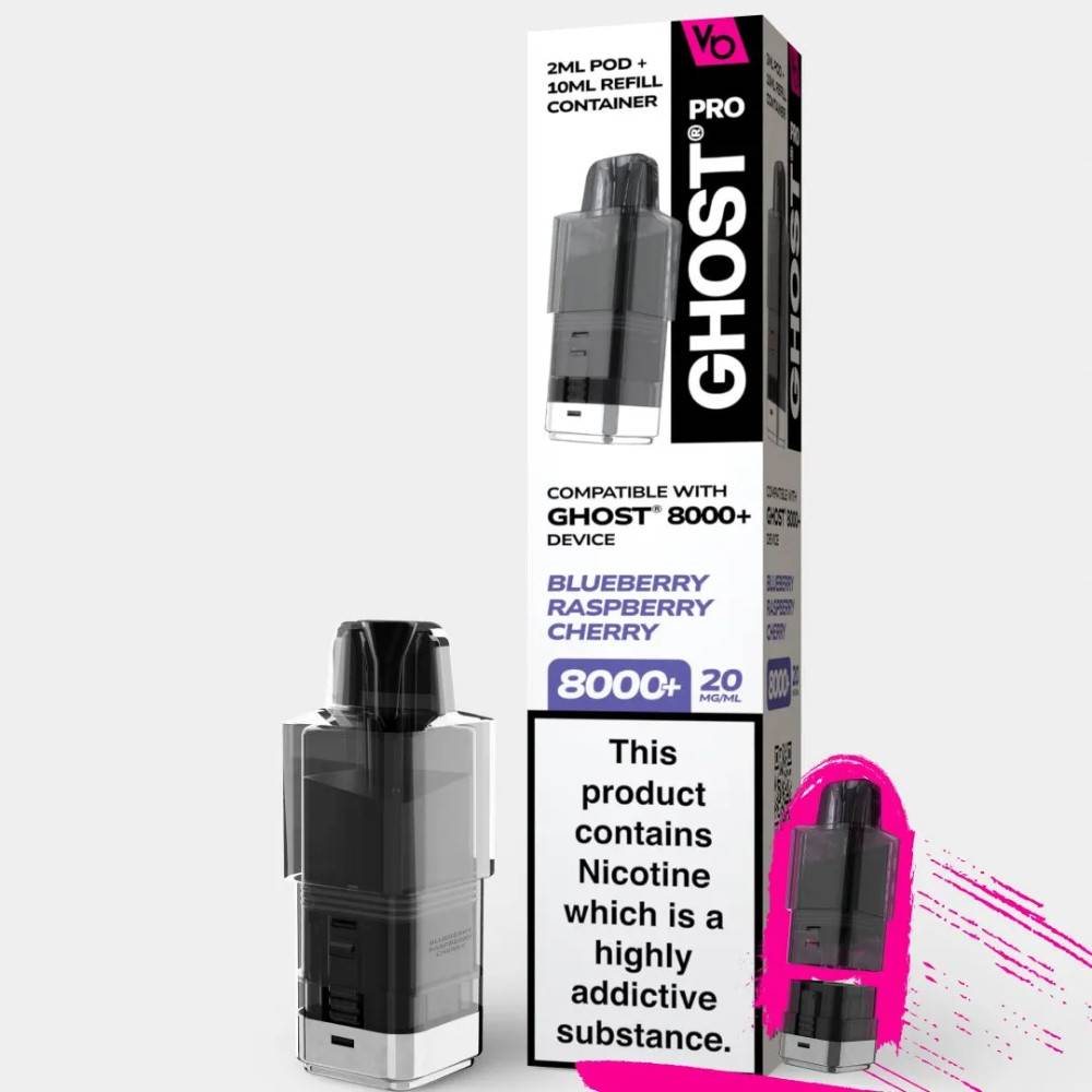 Vapes Bars Ghost Pro 8000 Pods Blueberry Raspberry Cherry