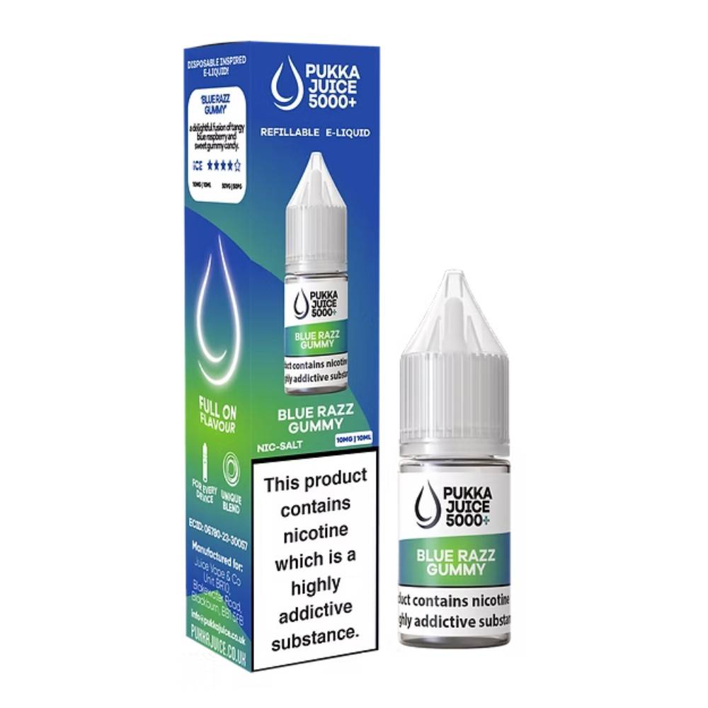 Pukka Juice 5000+ Nic Salts e liquids 10ml Blue Razz Gummy 20mg