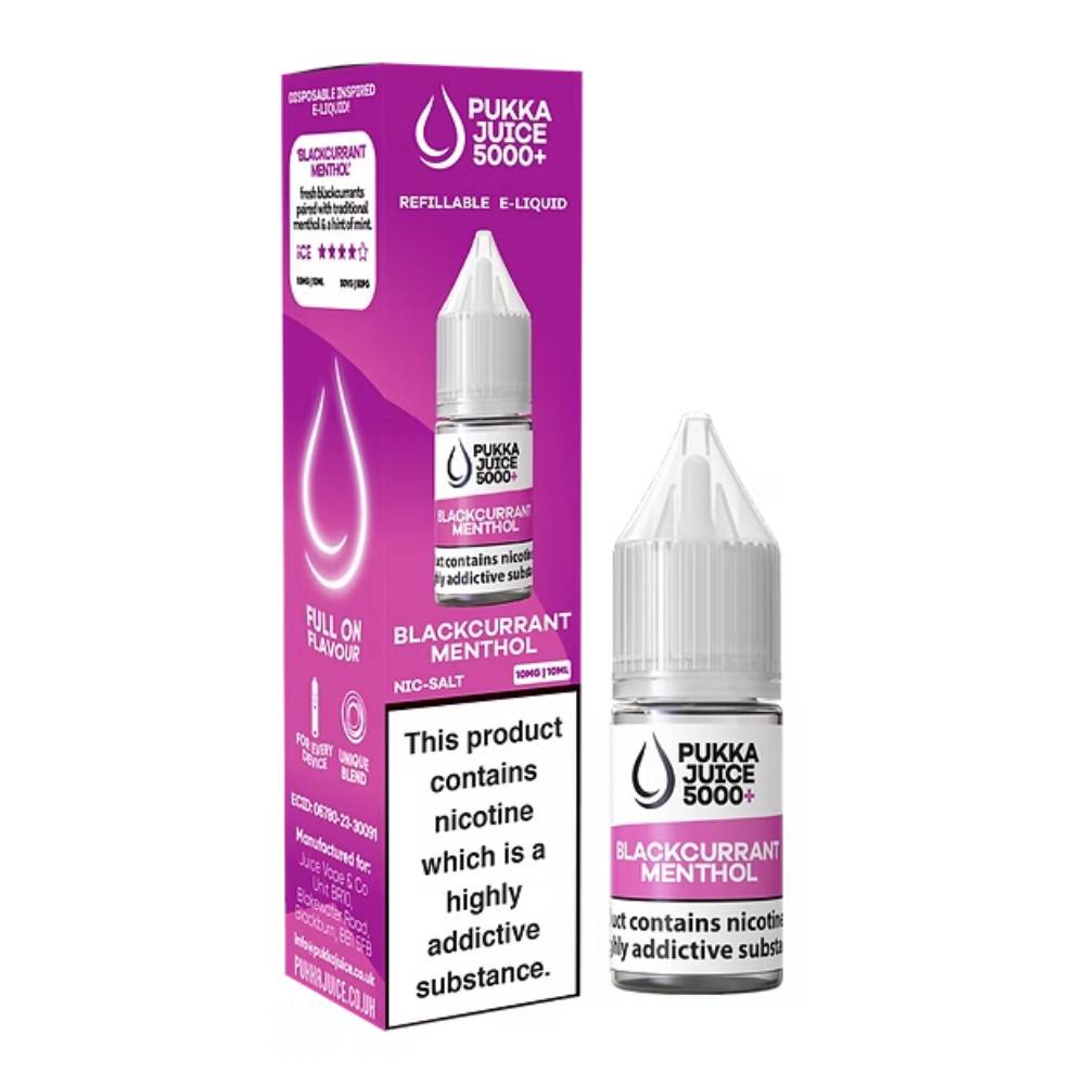 Pukka Juice 5000+ Nic Salts e liquids 10ml Blackcurrant Menthol 10mg