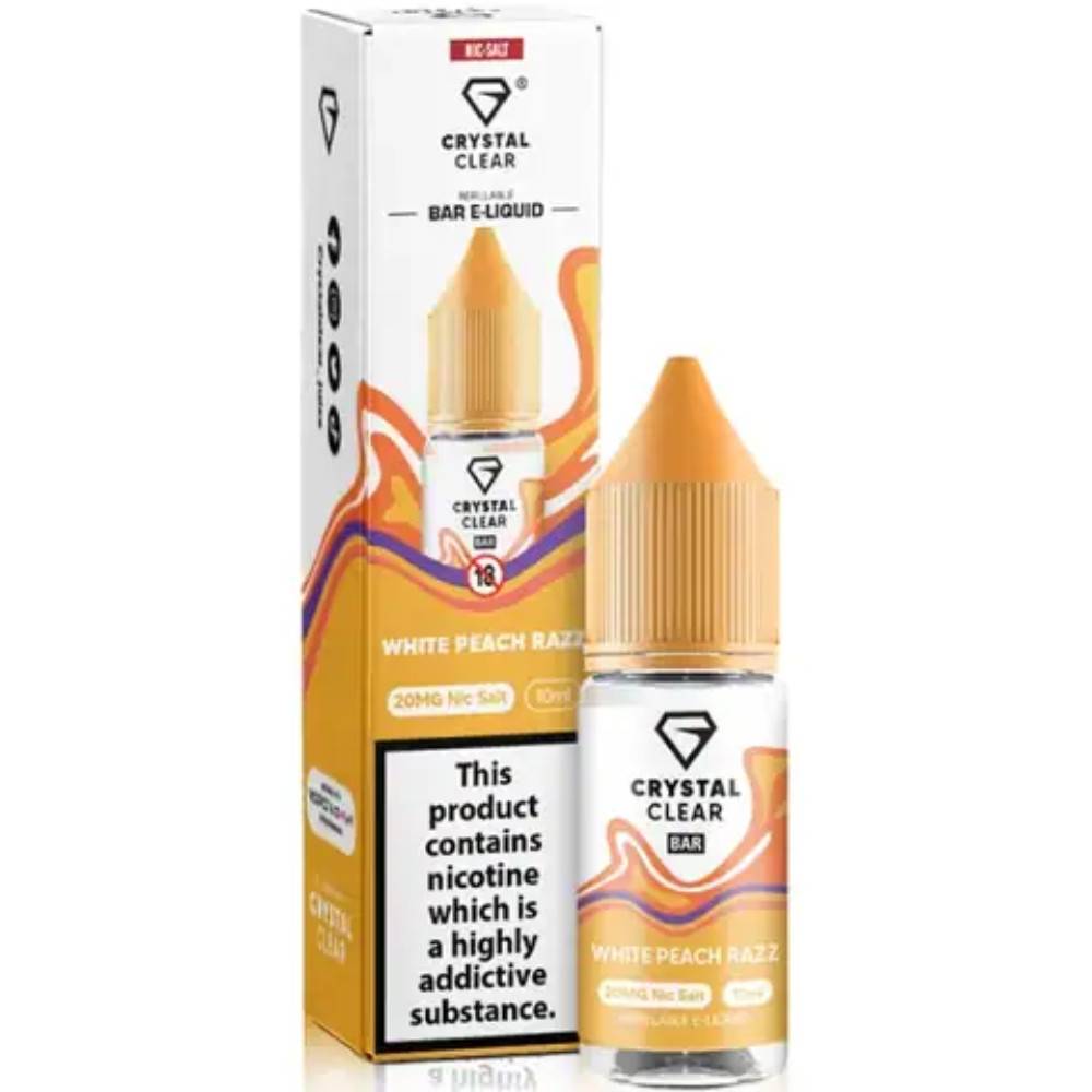 Crystal Clear Nic Salts e liquids 10ml White Peach Razz 10mg
