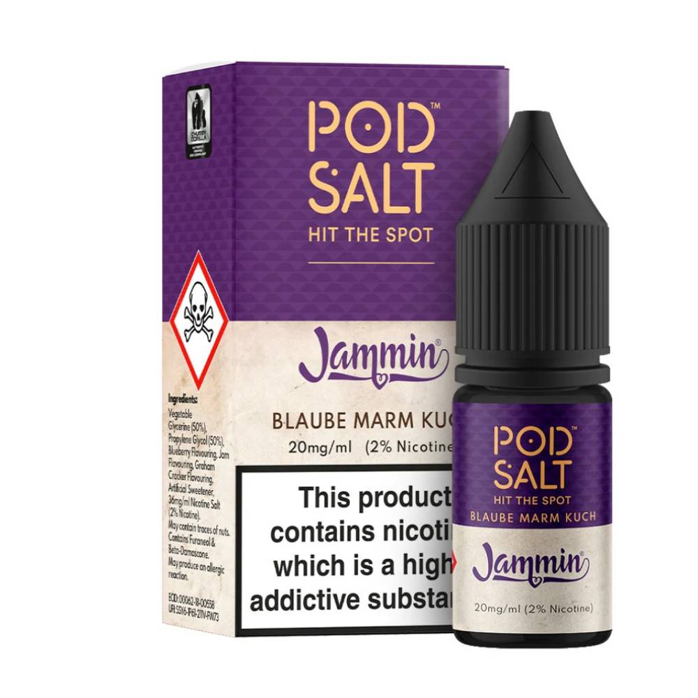 Pod Salt Fusions Nic Salts e liquids 10ml Jammin - Blueberry Jam Tart 11mg