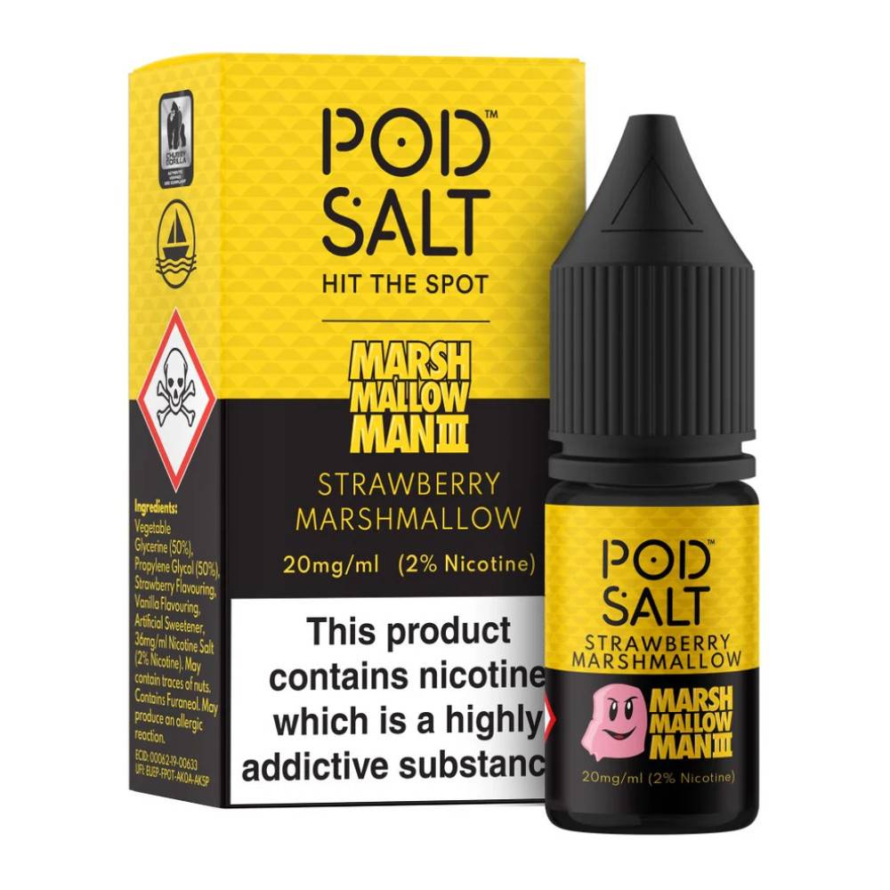 Pod Salt Fusions Nic Salts e liquids 10ml Marshmellow Man 3 - Strawberry Marshmellow 11mg