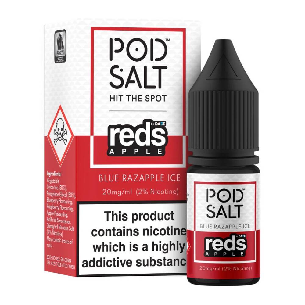 Pod Salt Fusions Nic Salts e liquids 10ml Reds Apple - Blue Razapple Ice 20mg